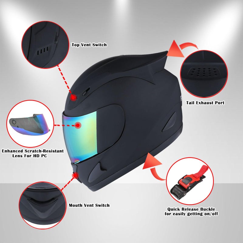 1Storm Motorcycle Bike Full FACE Helmet Mechanic MATT Black; Size L (57-58 CM 22.4/22.8 Inch) - Image 4